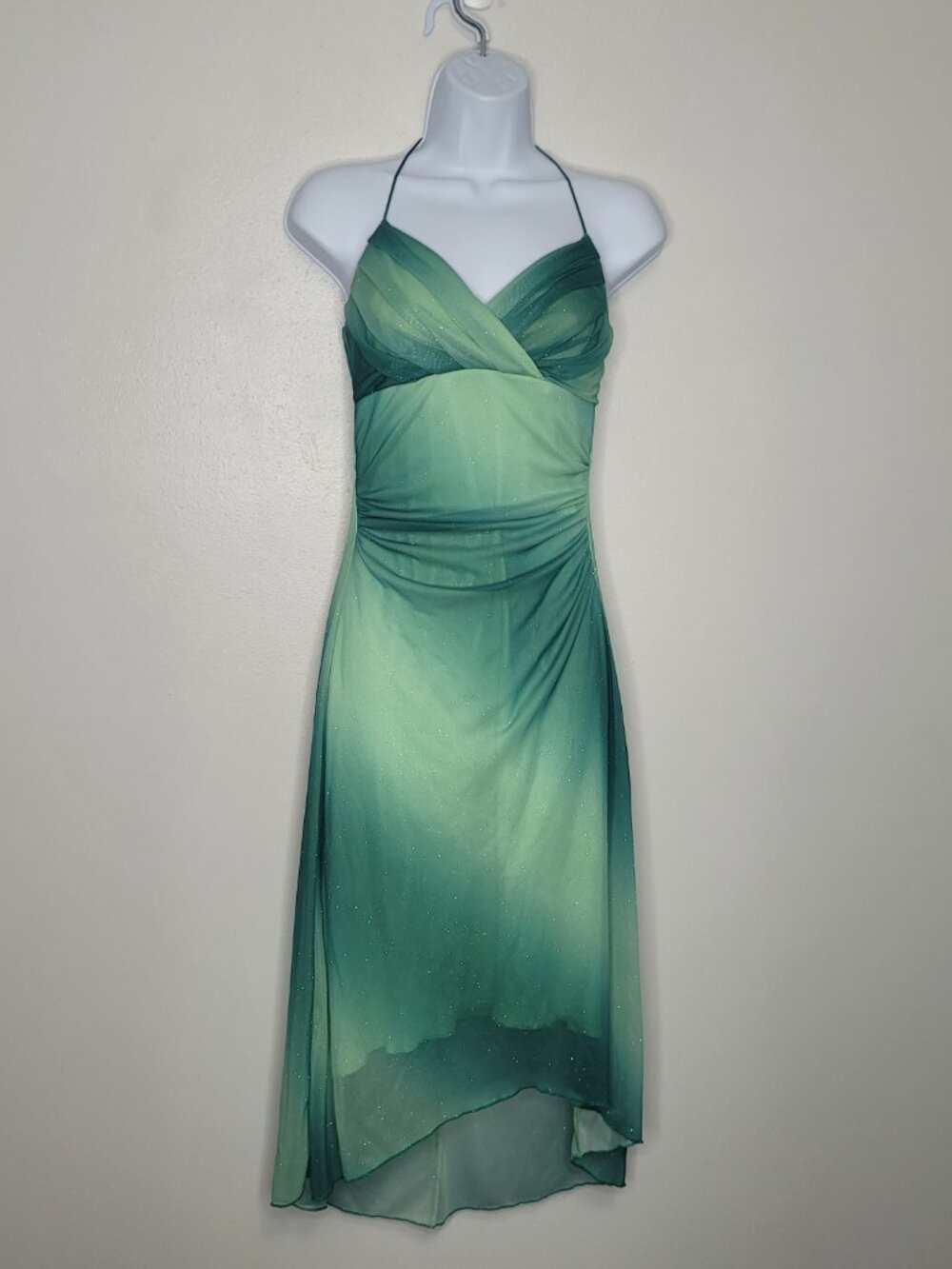 Y2k green ombre grunge fairy halter homecoming hoco midi dress
